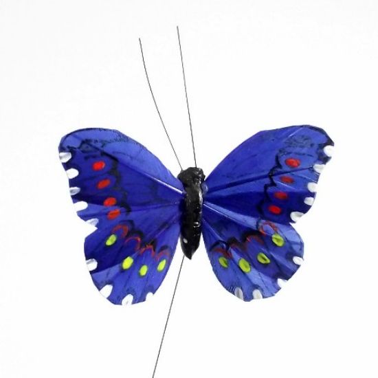 Picture of 7cm FEATHER BUTTERFLY ON 20cm WIRE ROYAL BLUE X 12pcs