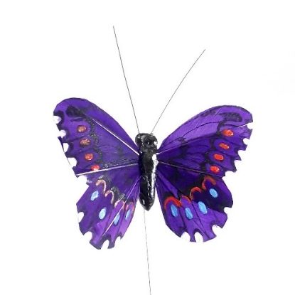Picture of 7cm FEATHER BUTTERFLY ON 20cm WIRE PURPLE X 12pcs