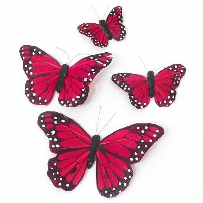 Picture of 5cm FEATHER BUTTERFLY ON 20cm WIRE RED X 24pcs