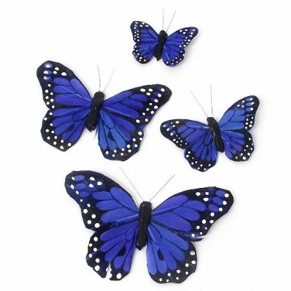 Picture of 5cm FEATHER BUTTERFLY ON 20cm WIRE ROYAL BLUE X 24pcs