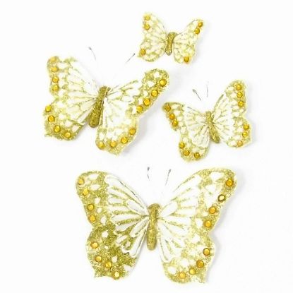 Picture of 5cm FEATHER BUTTERFLY ON 20cm WIRE IVORY/GOLD X 24pcs