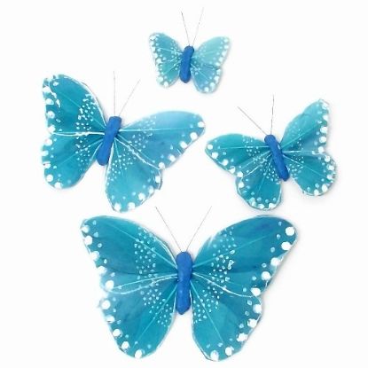 Picture of 5cm FEATHER BUTTERFLY ON 20cm WIRE TURQUOISE X 24pcs