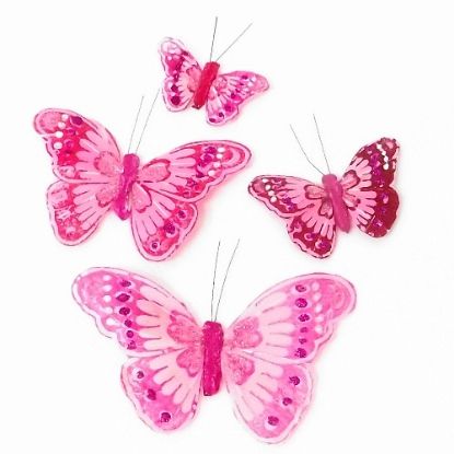 Picture of 5cm FEATHER BUTTERFLY ON 20cm WIRE HOT PINK X 24pcs