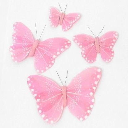 Picture of 7cm FEATHER BUTTERFLY ON 20cm WIRE LIGHT PINK X 12pcs