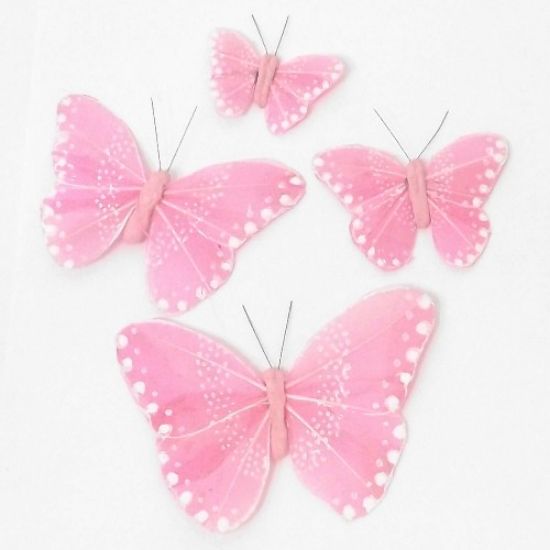 Picture of 7cm FEATHER BUTTERFLY ON CROCODILE CLIP LIGHT PINK X 12pcs