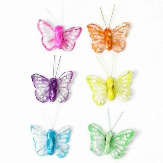 Picture of 4cm ORGANZA BUTTERFLY ON 20cm WIRE ASSORTED X 24pcs