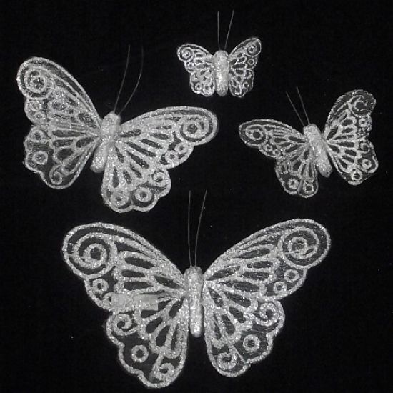 Picture of 4cm ORGANZA BUTTERFLY ON 20cm WIRE SILVER X 24pcs