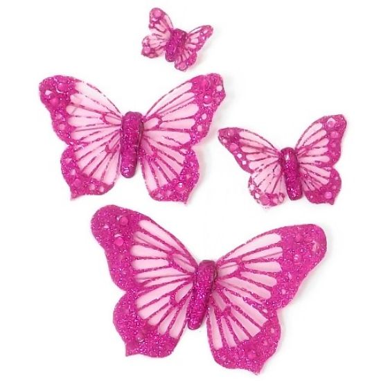 Picture of 4cm ORGANZA BUTTERFLY ON 20cm WIRE CERISE X 24pcs