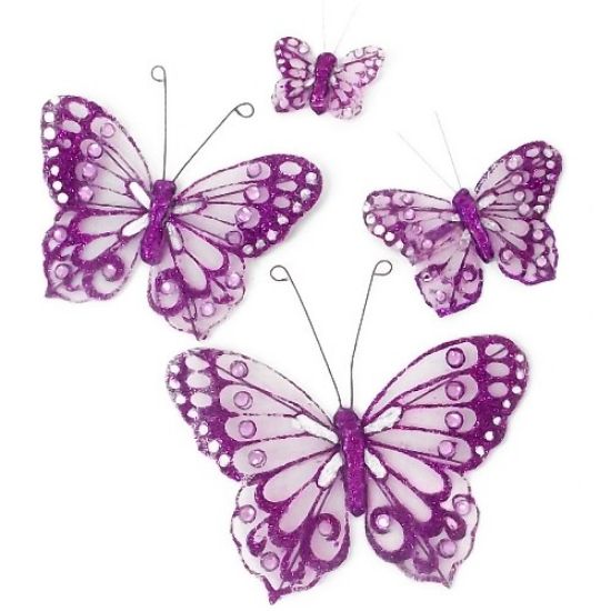 Picture of 7cm ORGANZA BUTTERFLY ON 20cm WIRE PURPLE X 12pcs