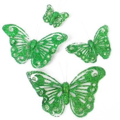Picture of 7cm ORGANZA BUTTERFLY ON 20cm WIRE GREEN X 12pcs