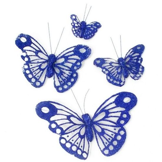 Picture of 7cm ORGANZA BUTTERFLY ON 20cm WIRE ROYAL BLUE X 12pcs