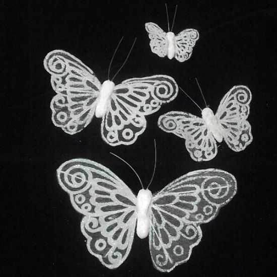 Picture of 4cm ORGANZA BUTTERFLY ON CROCODILE CLIP WHITE X 24pcs