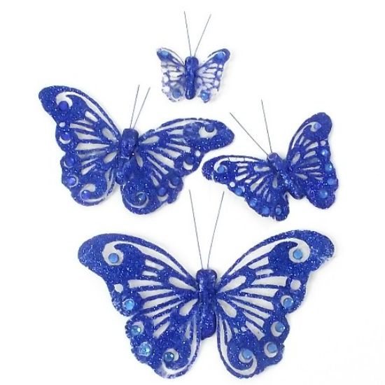 Picture of 4cm ORGANZA BUTTERFLY ON CROCODILE CLIP ROYAL BLUE X 24pcs