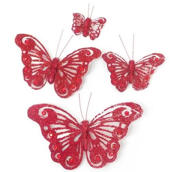 Picture of 4cm ORGANZA BUTTERFLY ON CROCODILE CLIP RED X 24pcs