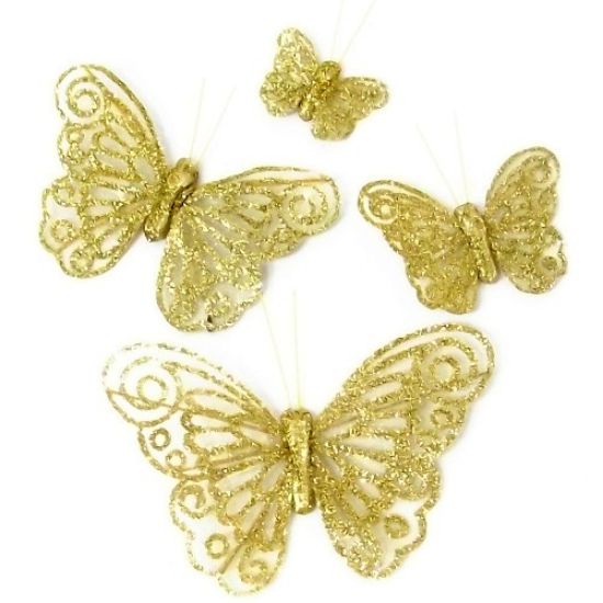 Picture of 10cm ORGANZA BUTTERFLY ON CROCODILE CLIP GOLD X 12pcs