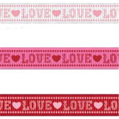 Picture of GROSGRAIN RIBBON LOVE 10mm X 25met BABY PINK PRINT ON RED