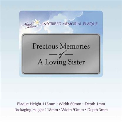 Picture of RECTANGULAR STICK-ON METAL PLAQUE SILVER - PRECIOUS MEMORIES SISTER (PP4S)