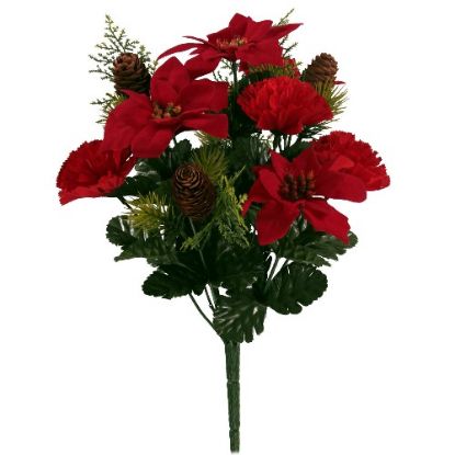 Picture of 39cm CHRISTMAS BUSH WITH POINSETTIAS CARNATIONS AND PINE CONES RED