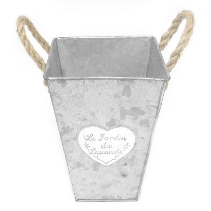 Picture of 18cm METAL SQUARE POT 'LE JARDIN' WITH ROPE HANDLES GREY/WHITE