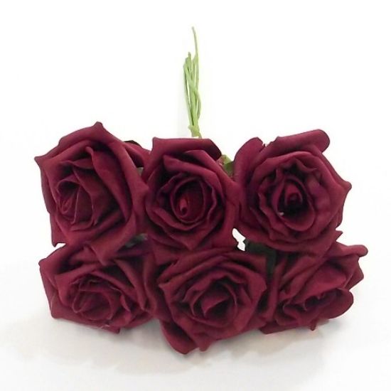 Picture of PRINCESS COLOURFAST FOAM ROSE BUNCH OF 6 DARK RED