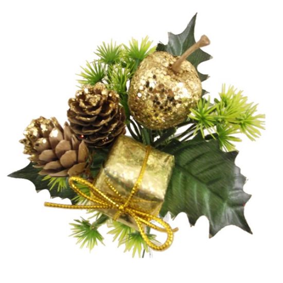 Picture of CHRISTMAS PICK WITH PARCEL CONE AND GLITTER APPLE GOLD X 72pcs
