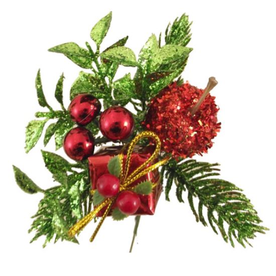 Picture of CHRISTMAS PICK WITH PARCEL GLITTER APPLE AND BERRY RED