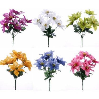 Picture of 32cm POINSETTIA BUSH (7 HEADS) METALLIC ASSORTED COLOURS X 36pcs