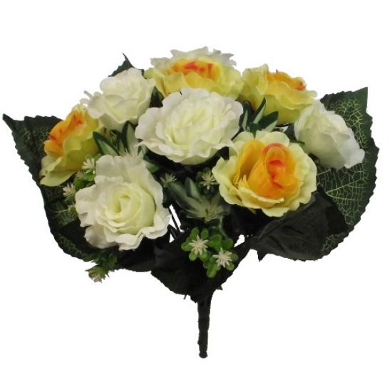 Picture of 36cm ROSE BUSH WITH FOLIAGE IVORY/YELLOW/ORANGE