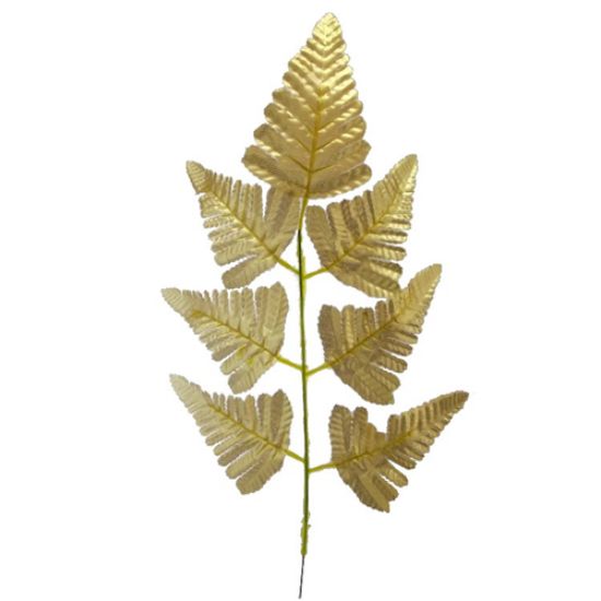 Picture of 46cm LEATHER FERN LEAF SPRAY (7 LEAVES) METALLIC GOLD X 6pcs