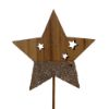 Picture of 7.5cm WOODEN STAR ON 20cm WOODEN STICK NATURAL/GLITTER SILVER X 6pcs