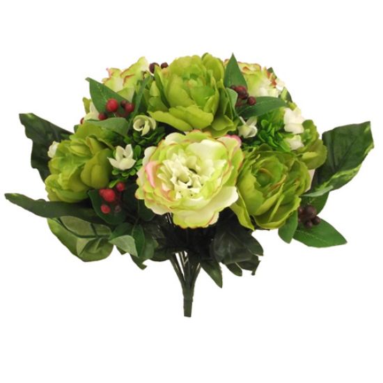 Picture of 42cm LARGE PEONY AND BERRY BUSH GREEN/IVORY