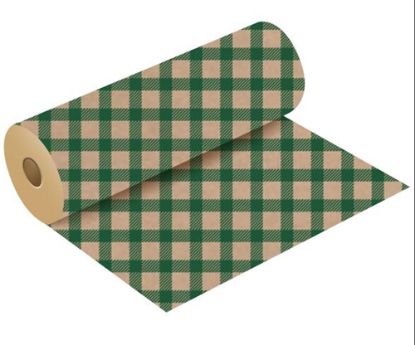 Picture of 50g KRAFT PAPER ROLL WITH POLISHED FINISH 50cm X 3kg (120metres) GINGHAM DARK GREEN/NATURAL