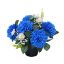 Picture of CEMETERY POT WITH CHRYSANTHEMUMS DAISIES AND FOLIAGE ROYAL BLUE/WHITE