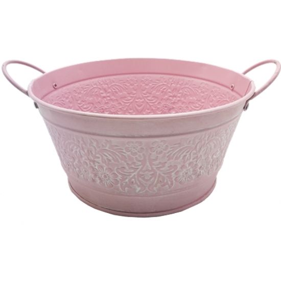 Picture of 18cm METAL ROUND PLANTER WITH HANDLES PASTEL PINK