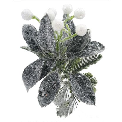 Picture of 18cm GLITTERED MISTLETOE PICK GREEN/WHITE