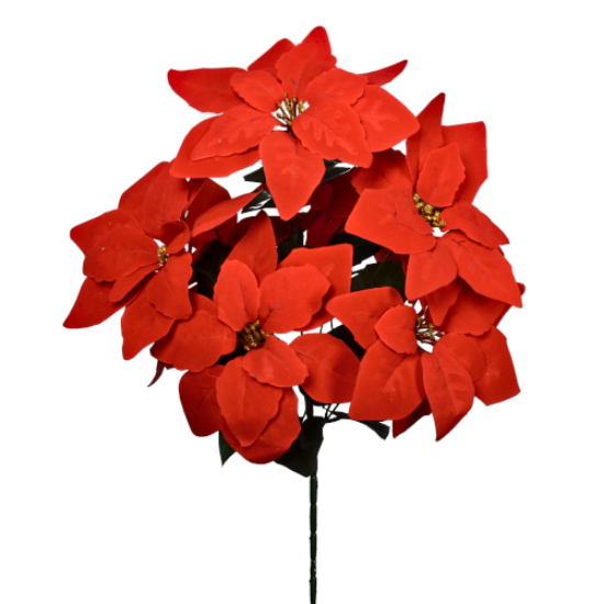 Picture of LARGE VELVET POINSETTIA BUSH (7 HEADS) RED