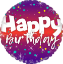 Picture of FS BALLOONS 18 INCH HOLOGRAPHIC FOIL BALLOON - HAPPY BIRTHDAY DOTS AND STARS PURPLE/RED