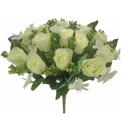 Picture of 35cm ROSEBUD AND FOLIAGE BUSH IVORY