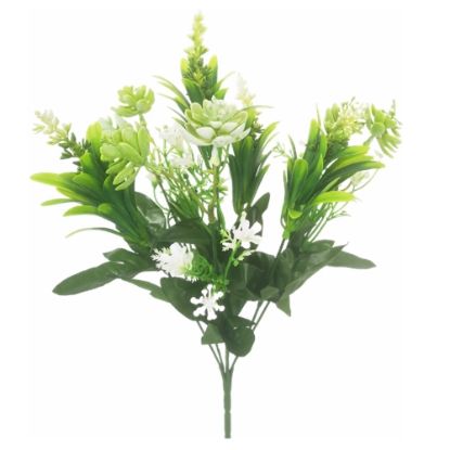 Picture of 36cm PLASTIC MIXED FOLIAGE BUSH WHITE/GREEN