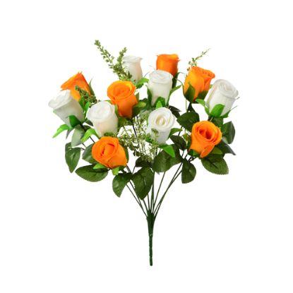 Picture of 34cm ROSEBUD BUSH (12 HEADS) ORANGE/WHITE
