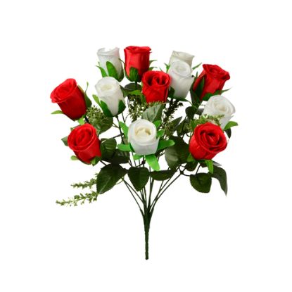 Picture of 34cm ROSEBUD BUSH (12 HEADS) RED/WHITE