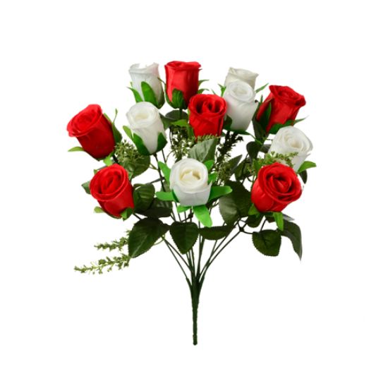 Picture of 34cm ROSEBUD BUSH (12 HEADS) RED/WHITE