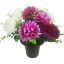 Picture of CEMETERY POT WITH SPIKY CHRYSANTHEMUMS AND EUCALYPTUS IVORY/LILAC/PURPLE