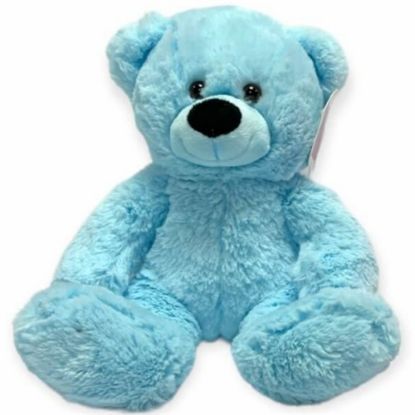 Picture of 28cm (11 INCH) SITTING BABY BOY BEAR WITH RIBBON BOW BLUE