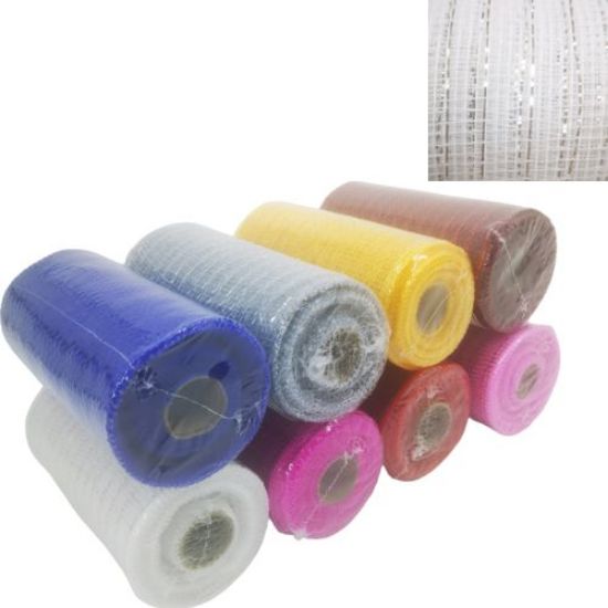 Picture of POLY DECO MESH 15cm (6 INCH) X 10yards METALLIC WHITE/SILVER