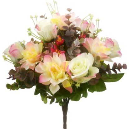 Picture of 40cm DAHLIA ROSEBUD AND EUCALYPTUS BUSH CREAM/PINK