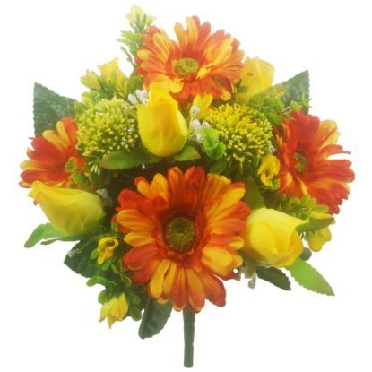 Picture of 35cm GERBERA ROSEBUD AND EUCALYPTUS BUSH YELLOW/ORANGE/GREEN