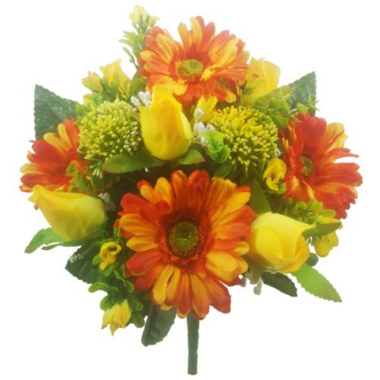 Picture of 35cm GERBERA ROSEBUD AND EUCALYPTUS BUSH YELLOW/ORANGE/GREEN