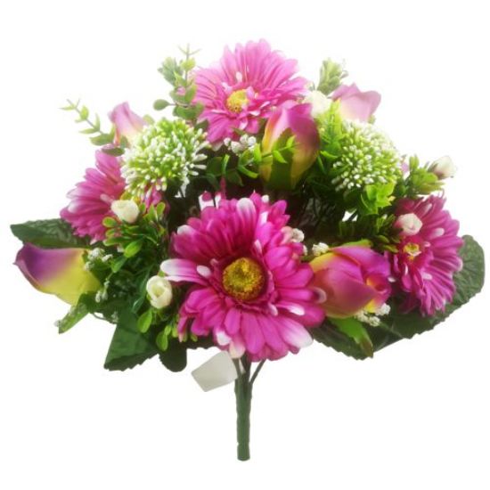 Picture of 35cm GERBERA ROSEBUD AND EUCALYPTUS BUSH CERISE/IVORY/GREEN