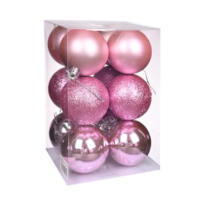 Picture of 6cm CHRISTMAS BAUBLES ASSORTED PINK X 12pcs